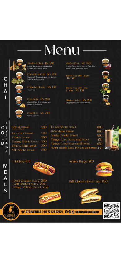 Chaiwala Colombo menu