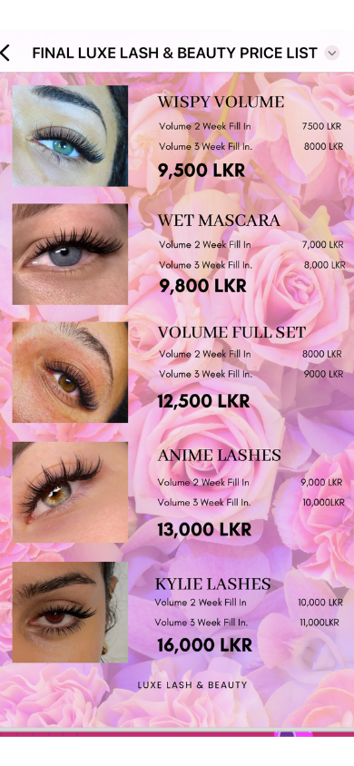 LUXE LASH & BEAUTY menu