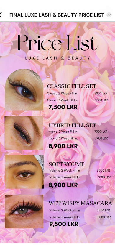 LUXE LASH & BEAUTY menu